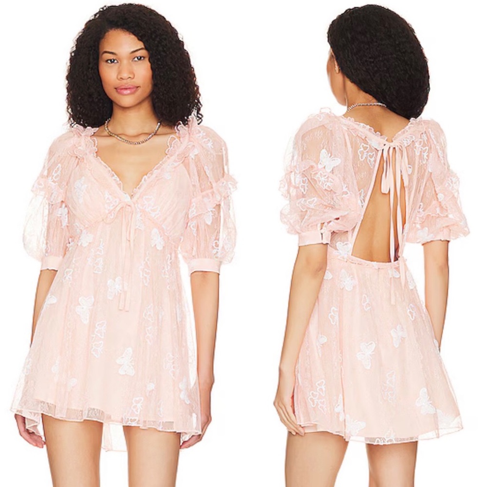 NEW NWT For Love & Lemons Shari Butterfly Sequin Embellished Mini Dress